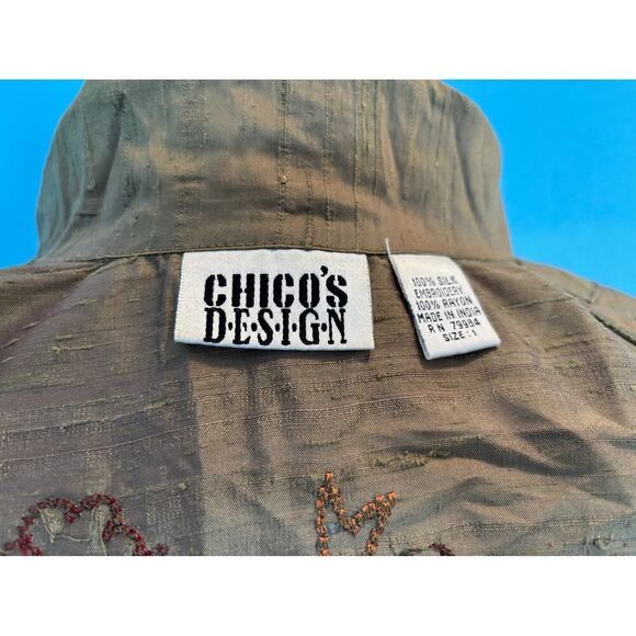 Chico's Design Jacket Embroidered Beaded 100% SILK Unlined Button Close 1 M 8 - Picture 7 of 7